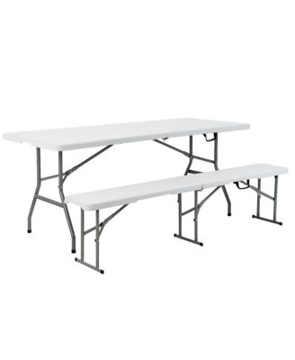 Outdoor Camping Table Set Folding Picnic Long Table with 2 Bench Seats