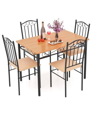 5 PCS Dining Set Wood Metal 30" Table & 4 Chairs Upholstered Kitchen Breakfast Furniture
