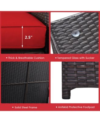 8PCS Outdoor Patio Rattan Furniture Set Cushioned Loveseat Storage Table Red