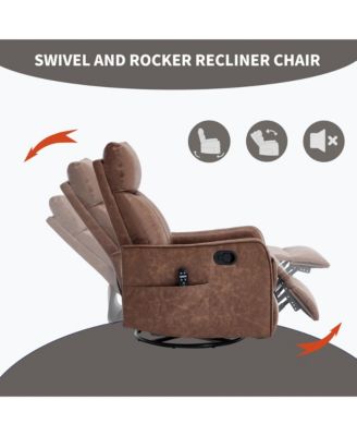 Recliner Chair with Heat Massage Manual Rocker and Swivel in Faux Leather