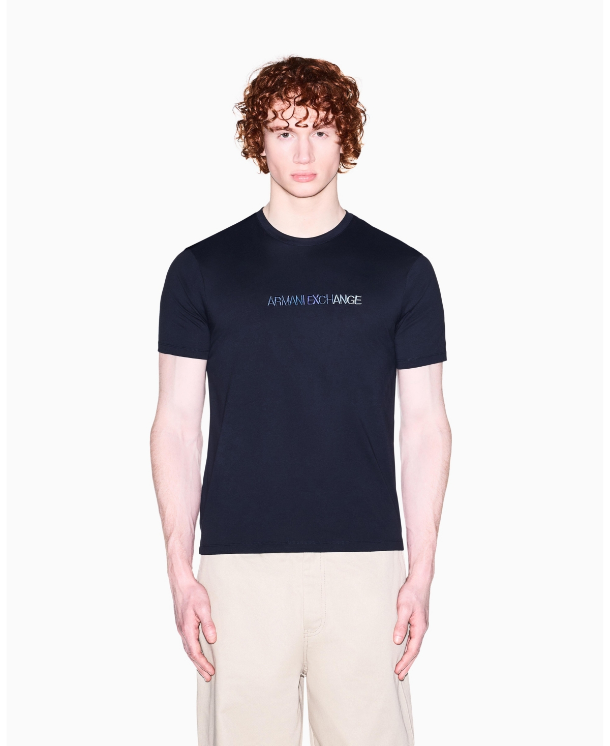 A|X Armani Exchange Men's Short Sleeve Rainbow Logo T-Shirt - Deep Navy