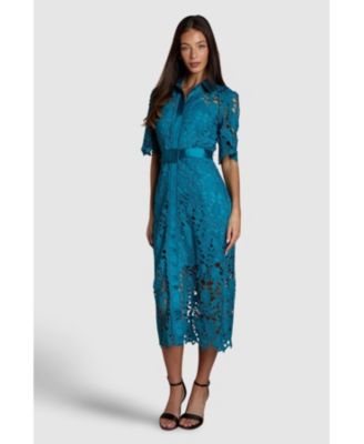 Women's Lace Short Sleeve Shirt Dress