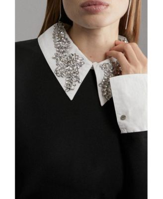 Women's Bandage Embellished Collar Knit Top