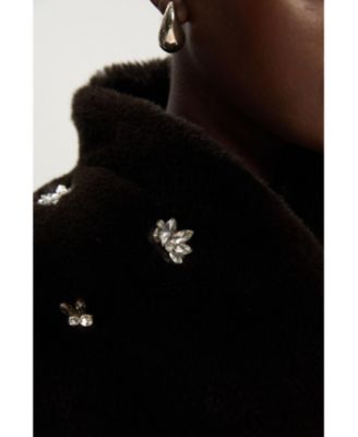 Women's Crystal Embellished Faux Fur Short Coat