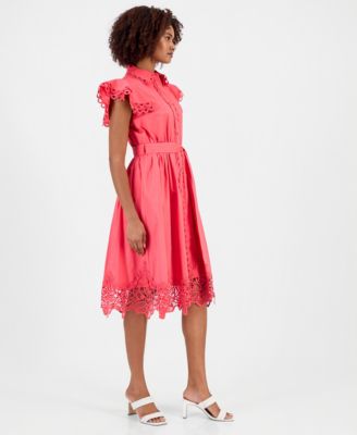 Women's Lace-Trim Flutter-Sleeve Shirtdress