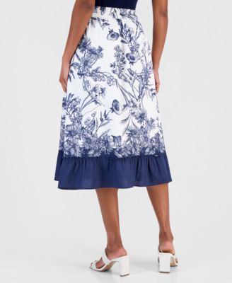 Women's Printed Ruffled-Hem Pull-On Skirt