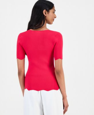 Women's Square-Neck Scalloped-Edge Knit Top