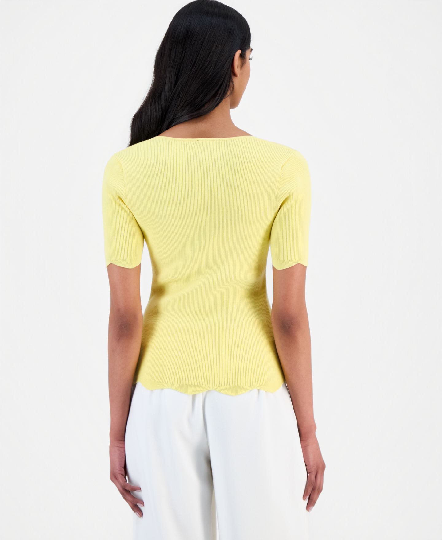 Женский топ T Tahari Square-Neck Scalloped-Edge Knit, цвет: Spring Sunshine — фото 2