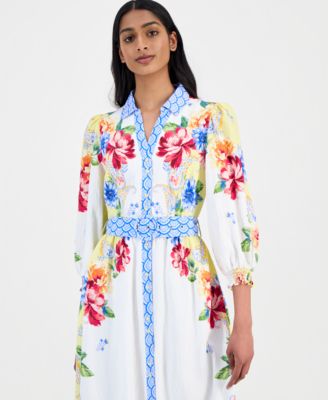Women's Printed 3/4-Sleeve Midi Shirt Dress 