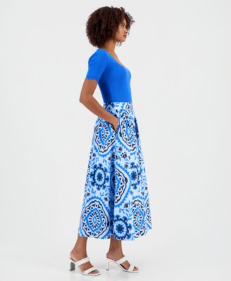 Women's Printed Pull-On Midi Skirt