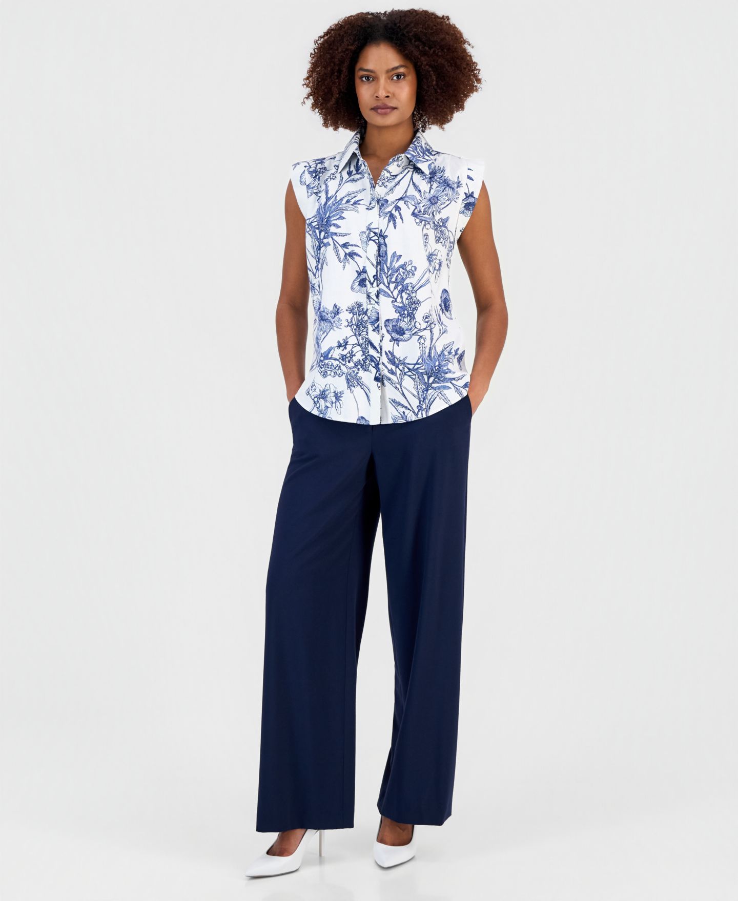 Женская блузка T Tahari Extended-Shoulder Sleeveless, цвет: Тёмно-синий — фото 3