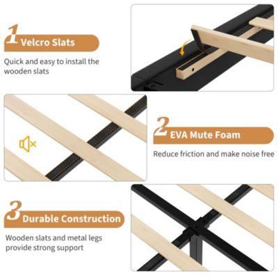 Upholstered Platform Velvet Bed Frame with Headboard,Strong Wooden Slats Support