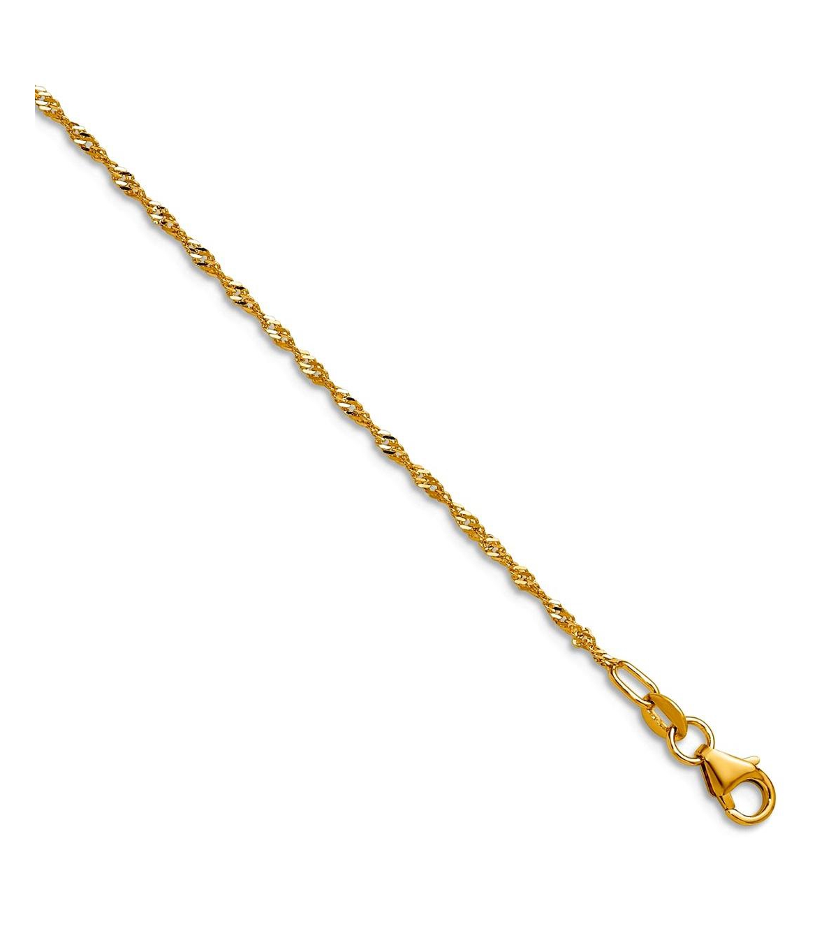 Curata Jewelry Solid 18k Gold Italian 1.35mm Sparkle-Cut Singapore Chain Necklace 16