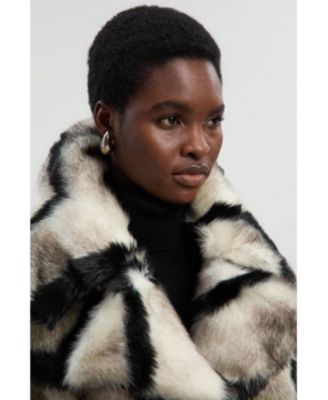 Women's Mono Faux Fur Belted Longline Coat