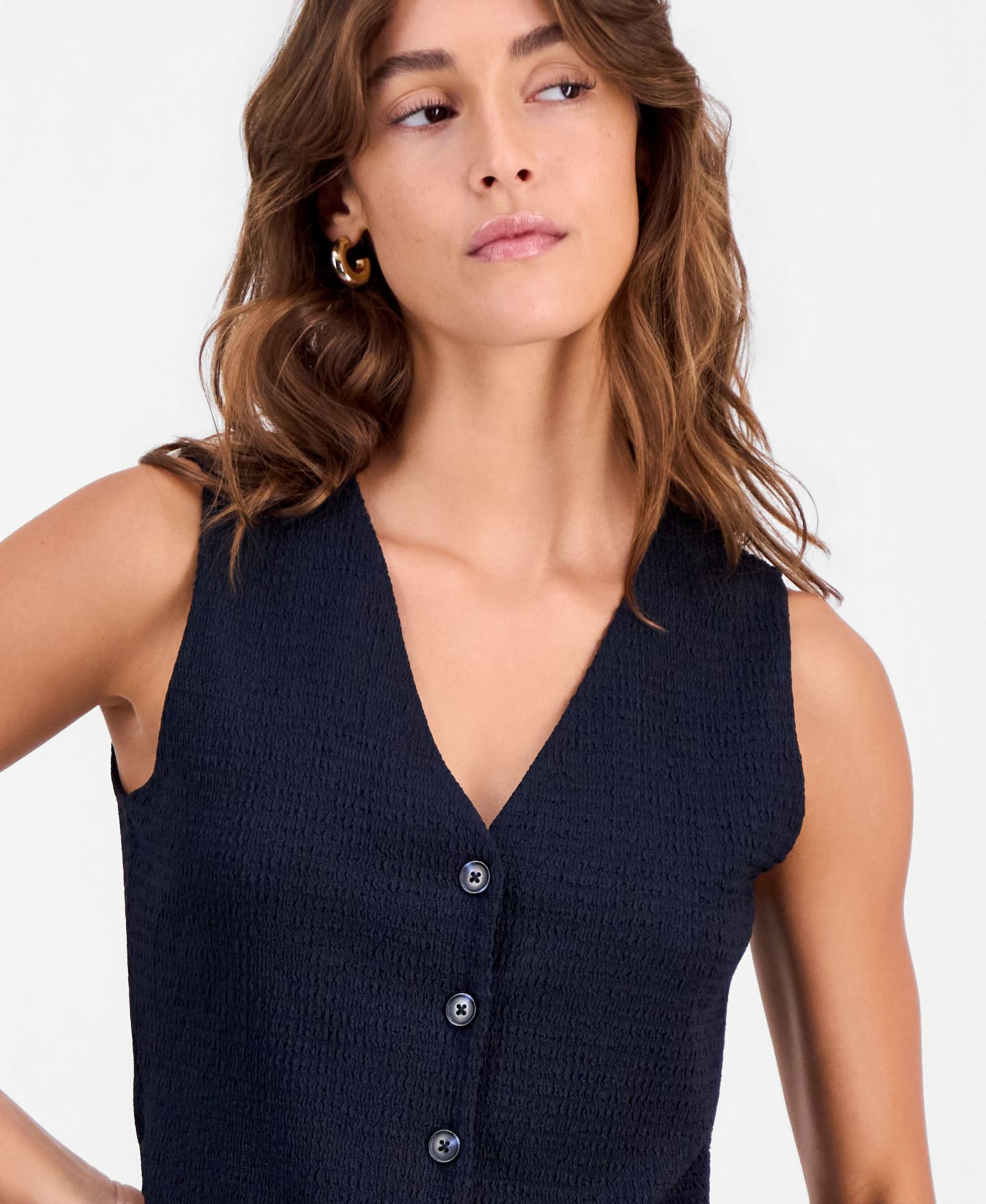 Женский жилет Bar III Textured Knit Vest, цвет: Тёмно-синий — фото 3