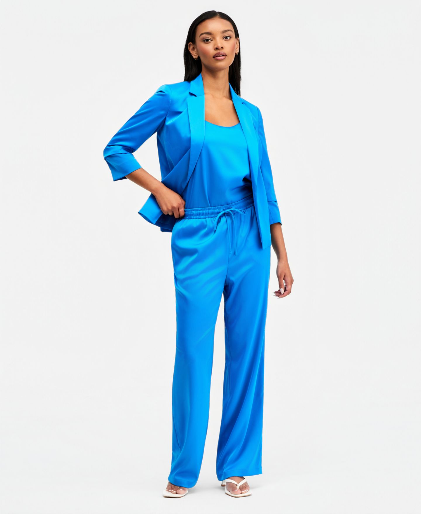 Женский пиджак Bar III Satin Open-Front Blazer, цвет: Глубокий аквамариновый — фото 2