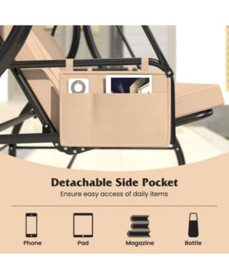 3-Piece Patio Swing with Canopy, Removable Cushions & Side Pockets