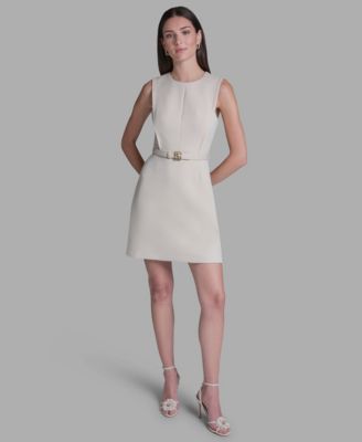 Women's Sleeveless Jacquard Belted Mini Dress