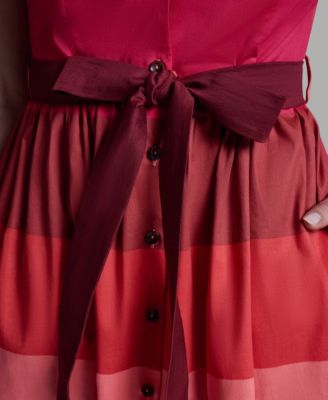 Women's Short-Sleeve Wide Lapel Cotton Stripe Mini Shirt Dress