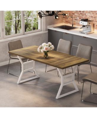 Dining Table 4-6 Person, Farmhouse Kitchen Table with Heavy Duty Metal Legs