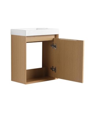 Wall Mounted Bathroom Vanity with Resin Sink, Modern 3D Stripe Door & Soft Close, 18.5" Natural Small Space Storage Cabinet