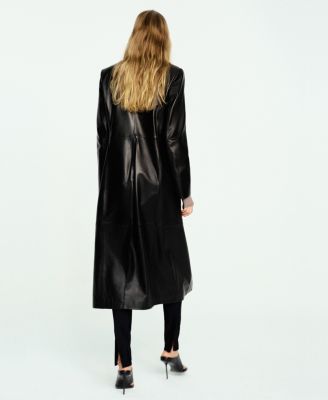 Women's Leather Pockets Straight Coat