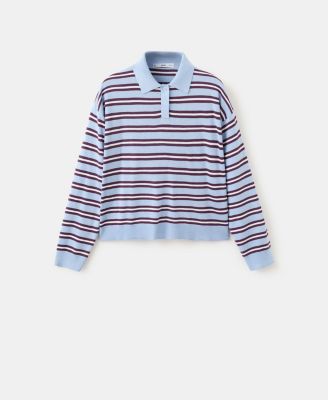 Women's Striped Polo-Neck Sweater