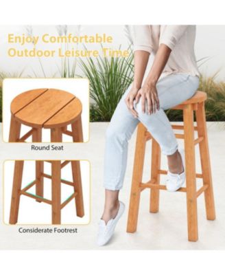 Set of 2 Outdoor 24-Inch Wood Bar Stools with Footrest