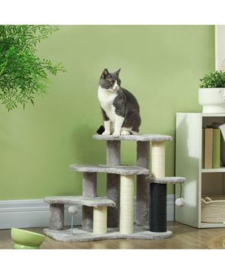 2-in-1 Cat Tree & Pet Stairs with Scratching Posts & Toy Balls, for High Beds & Couches