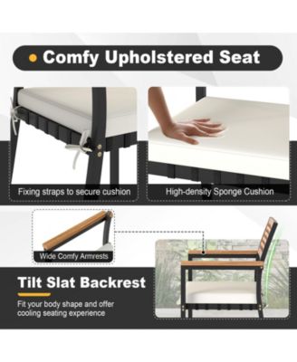 Set Of 4 Patio Furniture Set Acacia Wood & Metal Frame Umbrella 1 table