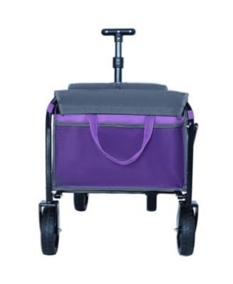 Collapsible Wagon Cart - Heavy Duty Utility Cart with Bench Seat, Storage Compartment and Included Dog Tether for Groceries, Camping
