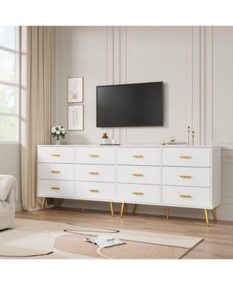 Dresser for Bedroom, Modern Wood Dresser with 6 Wide Drawers, Handles Storage Organizer Unit