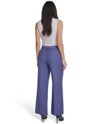Petite Mid-Rise Zip Closure Wide-Leg Pants