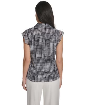 Petite Collared Neck Short-Sleeve Top