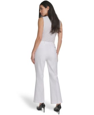 Petite Mid-Rise Zip Closure Straight-Leg Pants