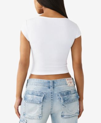 Women's Crystal Horseshoe Cut Out Rib Top