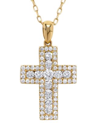 Diamond Cross Pendant Necklace (5/8 ct. t.w.) in 14k Yellow Gold