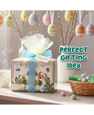 Easter Egg Painting Kit, DIY Nontoxic Paint Your Own Easter Eggs Craft Set with Paints, Brushes & Stickers for Kids Ages 3+, DIY Easter Crafts