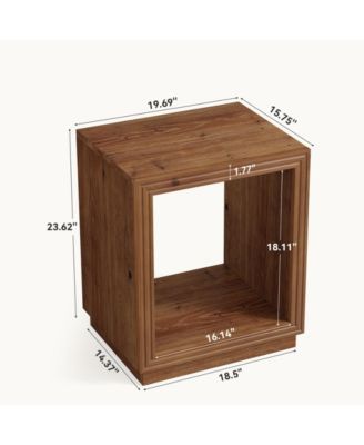 Solid Wood Side Table, Wooden End Table with 2-Tier Storage Shelf, Farmhouse Small Nightstand