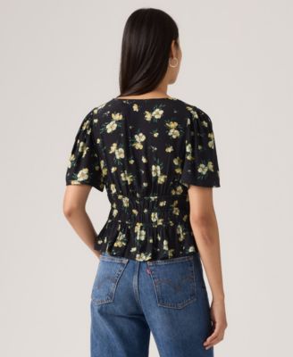 Women's V-Neck Floral-Print Short-Sleeve Blouse