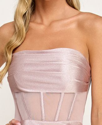Juniors' Strapless Glitter-Knit Bodycon Dress