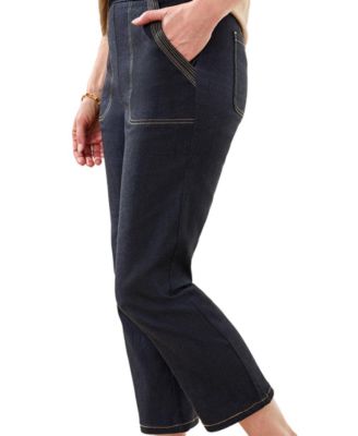 Women's Denim-Look Bengaline Kick Flare Capri Jeans