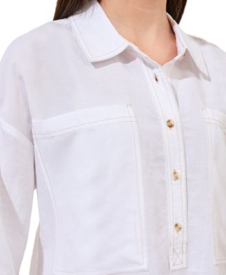 Women's Flowy Slub Woven Popover Tunic Top