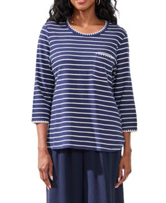 Women's Textured Stripe Knit 3/4-Sleeve Top