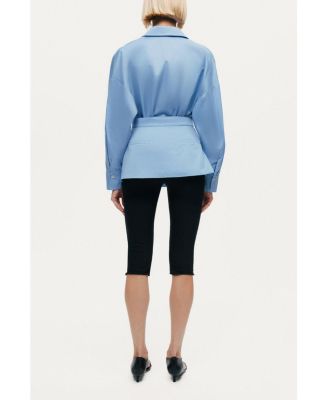 Women's Belted V-Neck Poplin Shirt