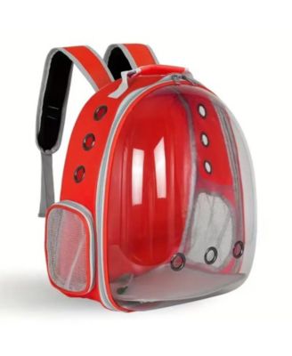 Breathable Transparent Pet Carrier Bag for Cats & Small Dogs – Portable Space Capsule with Zipper, Red, Ideal for Travel & Outdoor Adventures