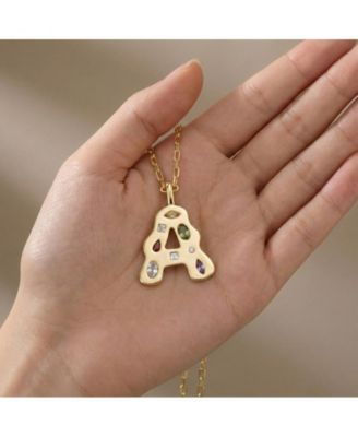Unique 14K Gold Plated Multifaceted CZ Initial Pendant Necklace
