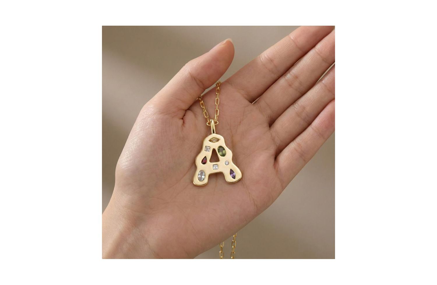 Unique 14K Gold Plated Multifaceted CZ Initial Pendant Necklace