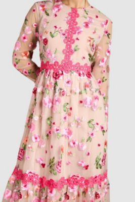 Women's Embroidered Floral Midi Dress