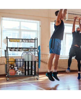 Garage Sports Equipment Organizer w/ Wheels Hooks & Baskets for Basketball